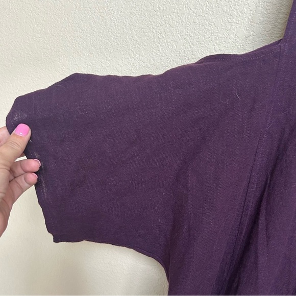 Soft Surroundings Women’s Large Purple Linen Blend Cold Shoulder Dress Pockets - Picture 6 of 9